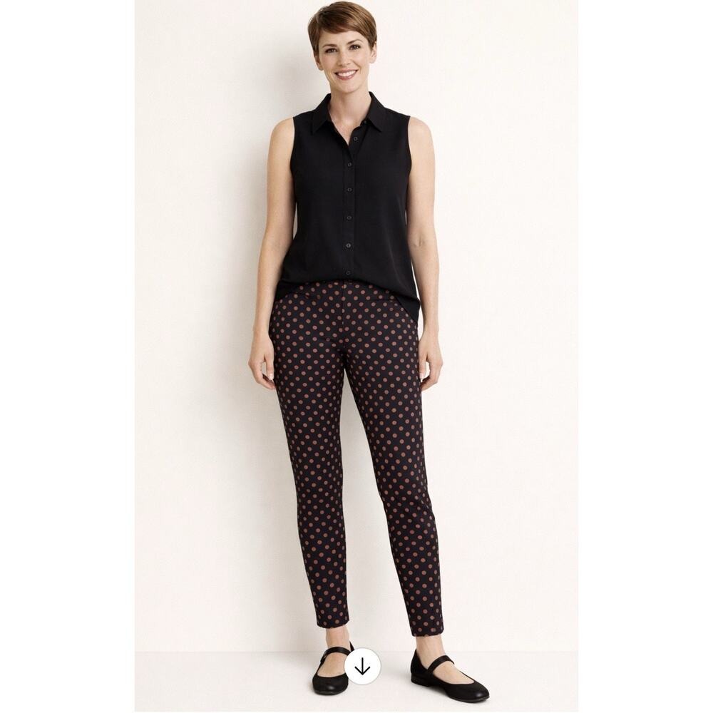 Soft Surroundings Black Wide-Leg Pants with Pink Dot Print